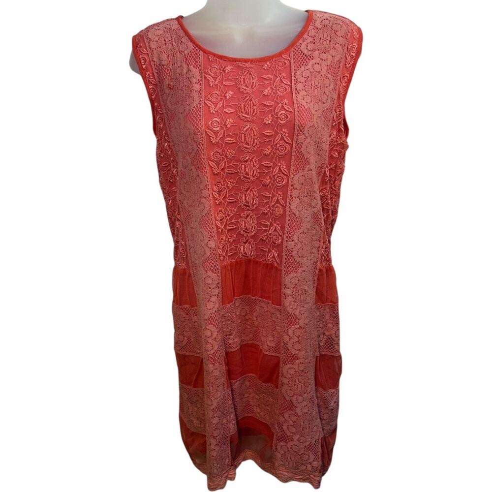 VTG Candela Lace Sheath Dress S Coral Sleeveless Boho Festival Retro Cottagecore